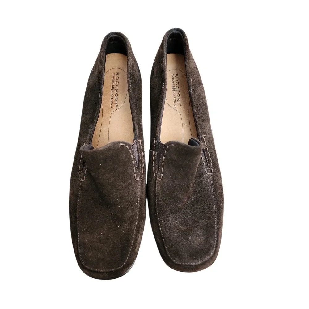 Rockport Suede Wedge Loafers Women 7M Brown Professional Comfortable Durable